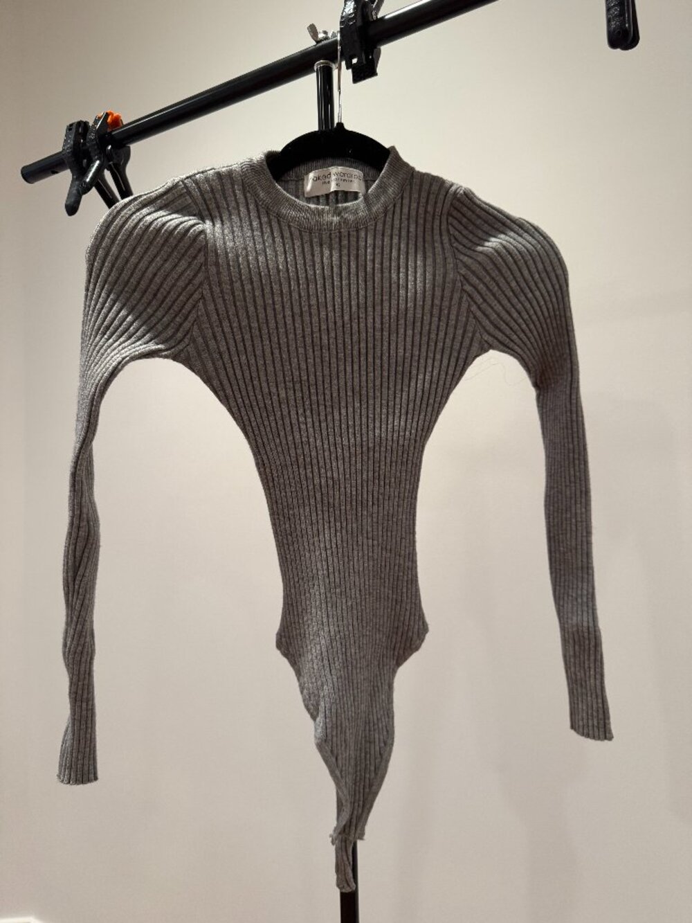 Naked Wardrobe grey long sleeve ribbed body suit